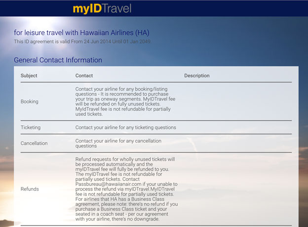 Contact Information on myIDtravel